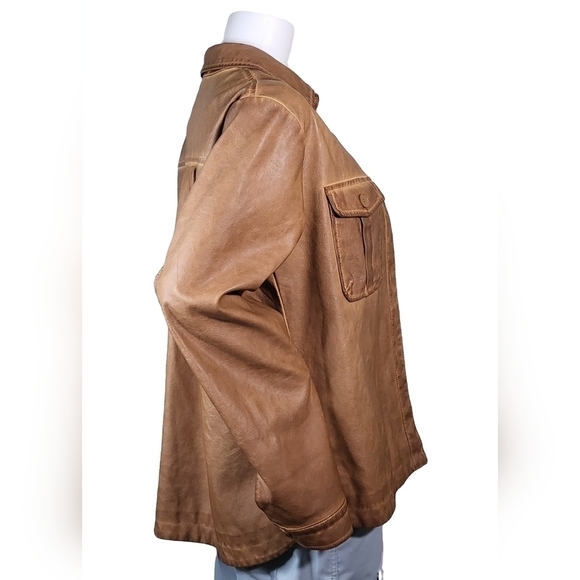 MAX STUDIO Western Style Shacket Shirt Jacket Fully Lined PU Leather Women's M - Picture 3 of 8